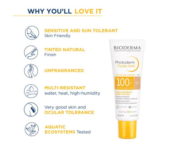 Bioderma Photoderm Fluide Max SPF 100 PA++++ Tinted Sunscreen for Sensitive Skin