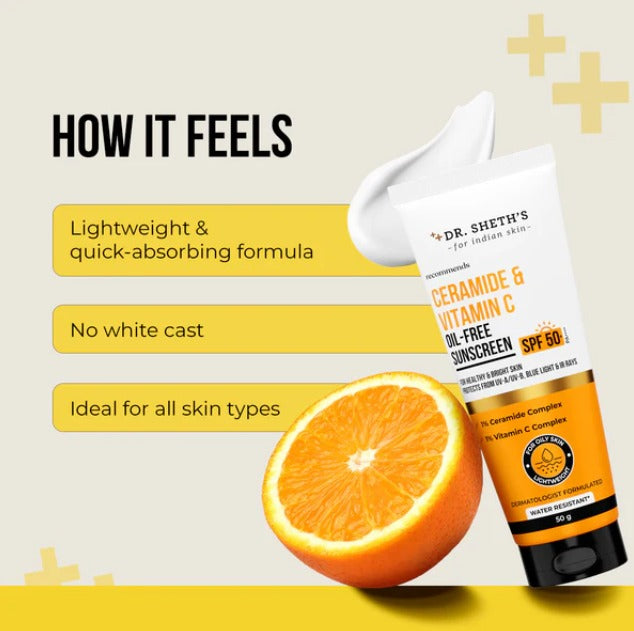 Ceramide & Vitamin C Oil Free Sunscreen - 50 gm (In-Vivo Tested SPF 50+ PA++++)