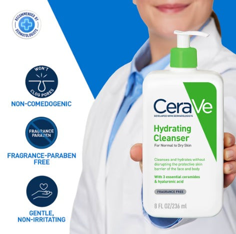 CeraVe Hydrating Cleanser Non-Foaming Face Wash for Dry Skin
